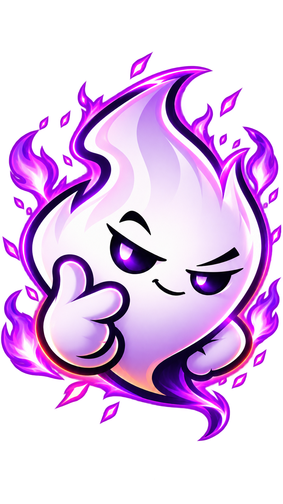 Vex, the Proving Grounds flame mascot, surrounded by smaller purple flames